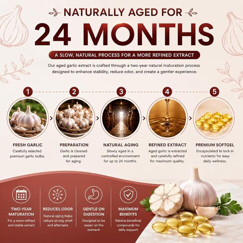 Elare Aged Garlic Extract - 300 Aged Odorless Garlic Extract Softgels, Vitalisse AJO Envejecido, 2-Year Matured, Heart & Immune Antioxidant Supplements, Vegetarian, Non-GMO, All-Natural, Gluten-Free in Saudi Arabia
