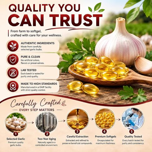 Elare Aged Garlic Extract - 300 Aged Odorless Garlic Extract Softgels, Vitalisse AJO Envejecido, 2-Year Matured, Heart & Immune Antioxidant Supplements, Vegetarian, Non-GMO, All-Natural, Gluten-Free in Saudi Arabia