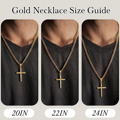 NEARLAND Cross Necklace for Men Gold Cross Necklace for Men 14K Gold Mens Cross Necklaces Soft Angled Edges Paired with Cuban Chain Gold Crosses Pendant Chain Necklaces for Mens Crosses 20/22/24in in Saudi Arabia