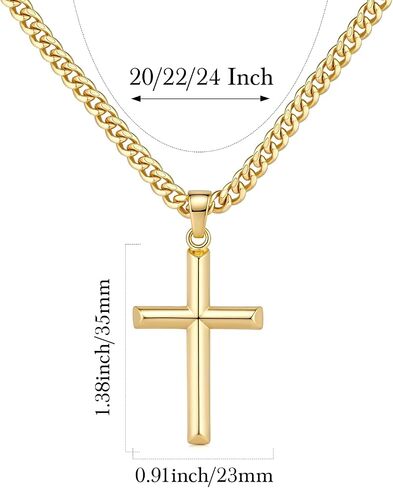 NEARLAND Cross Necklace for Men Gold Cross Necklace for Men 14K Gold Mens Cross Necklaces Soft Angled Edges Paired with Cuban Chain Gold Crosses Pendant Chain Necklaces for Mens Crosses 20/22/24in in Saudi Arabia