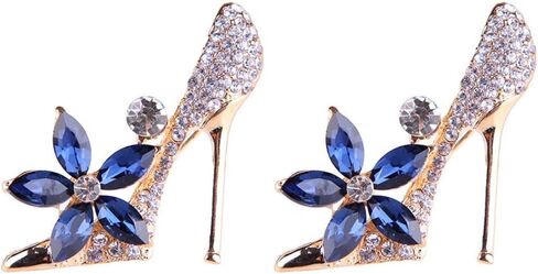2Pcs Crystal Shoes Brooch Pins Jewelry Gift for Women Lady Gold Plated Cubic Austrian Crystal Flower Fashion High-Heel Shoes Brooch Pins Jewelry Gift in Saudi Arabia