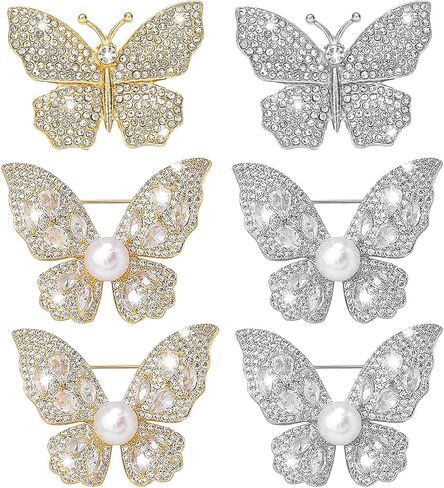 6 Pack 3 Styles Rhinestone Butterfly Brooches for Dress Accessories in Saudi Arabia