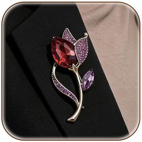 Crystal Tulip Flower Brooch Pin for Women Rhinestone Accent Fashion Brooch Trendy Clothing Accessory for Suit Dress Daily Wear in Saudi Arabia