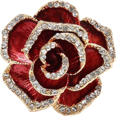Women Flower Brooch Pin Petal Burgundy Wedding Exquisite Retro Alloy Rhinestone Petal Brooch Pin Party Elegant Exquisite Art Brooch for Women Brooch Simple Pin in Kuwait