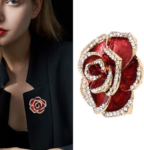 Women Flower Brooch Pin Petal Burgundy Wedding Exquisite Retro Alloy Rhinestone Petal Brooch Pin Party Elegant Exquisite Art Brooch for Women Brooch Simple Pin in Kuwait