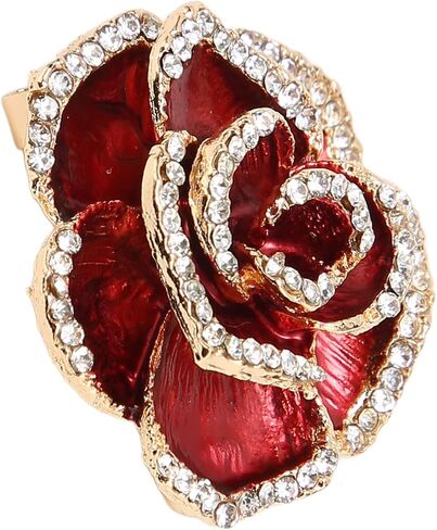 Women Flower Brooch Pin Petal Burgundy Wedding Exquisite Retro Alloy Rhinestone Petal Brooch Pin Party Elegant Exquisite Art Brooch for Women Brooch Simple Pin in Kuwait