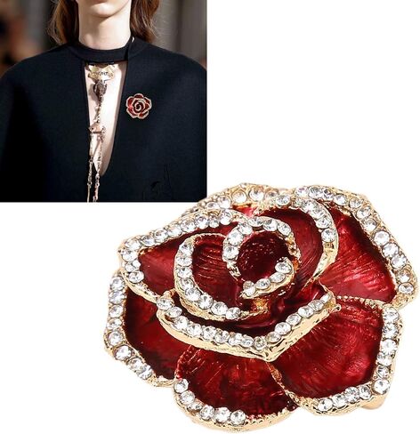 Women Flower Brooch Pin Petal Burgundy Wedding Exquisite Retro Alloy Rhinestone Petal Brooch Pin Party Elegant Exquisite Art Brooch for Women Brooch Simple Pin in Kuwait