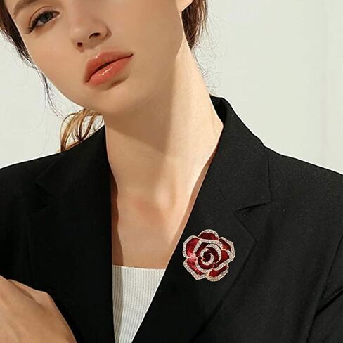Women Flower Brooch Pin Petal Burgundy Wedding Exquisite Retro Alloy Rhinestone Petal Brooch Pin Party Elegant Exquisite Art Brooch for Women Brooch Simple Pin in Kuwait