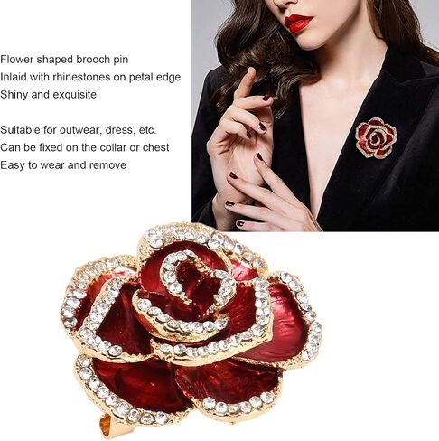 Women Flower Brooch Pin Petal Burgundy Wedding Exquisite Retro Alloy Rhinestone Petal Brooch Pin Party Elegant Exquisite Art Brooch for Women Brooch Simple Pin in Kuwait