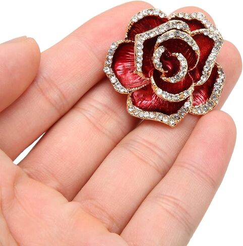 Women Flower Brooch Pin Petal Burgundy Wedding Exquisite Retro Alloy Rhinestone Petal Brooch Pin Party Elegant Exquisite Art Brooch for Women Brooch Simple Pin in Kuwait
