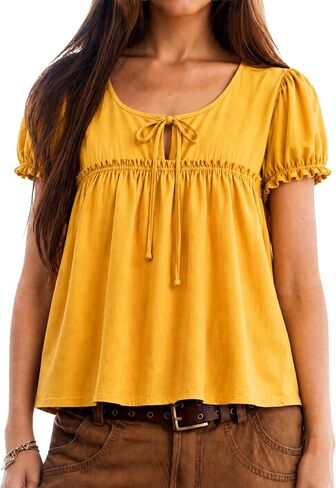 Women Summer Tie Front Tank Tops 2026 Short Sleeve Babydoll Tops Casual Loose Fit Going Out Blouses Cute Y2k Clothes in Saudi Arabia
