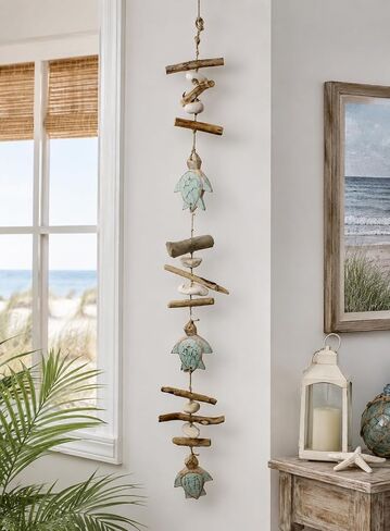 Beachcombers Hanging Driftwood Turtle Decorative Indoor Wood Drop 37" Versatile Nautical Summer Coastal Beach House Accent Piece Home Kitchen Living Room Bedroom Entryway Entrance Doorway Decor in Kuwait
