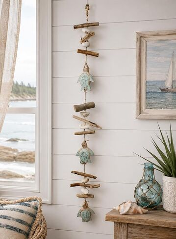 Beachcombers Hanging Driftwood Turtle Decorative Indoor Wood Drop 37" Versatile Nautical Summer Coastal Beach House Accent Piece Home Kitchen Living Room Bedroom Entryway Entrance Doorway Decor in Kuwait