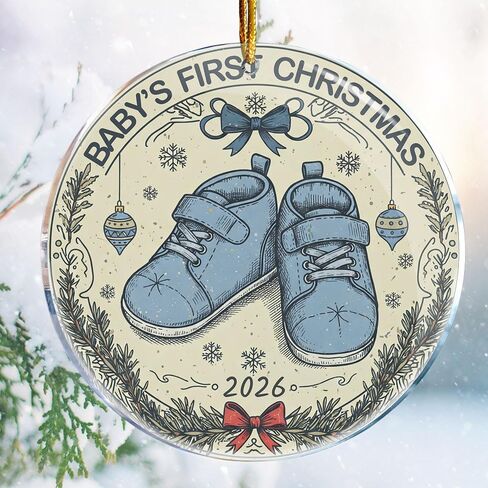2026 Baby's First Christmas Ornaments for Tree - Baby Boy Blue Shoes - Newborn Baby Gift - Ornament for Couples, Wedding, Anniversary - Christmas Ornaments - Christmas Decorations - 3.6 in Acrylic in Saudi Arabia