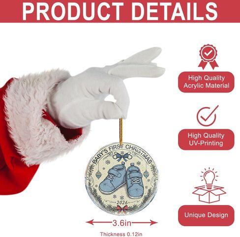 2026 Baby's First Christmas Ornaments for Tree - Baby Boy Blue Shoes - Newborn Baby Gift - Ornament for Couples, Wedding, Anniversary - Christmas Ornaments - Christmas Decorations - 3.6 in Acrylic in Saudi Arabia