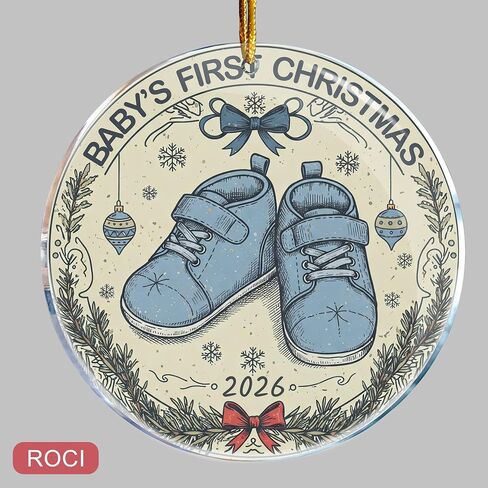 2026 Baby's First Christmas Ornaments for Tree - Baby Boy Blue Shoes - Newborn Baby Gift - Ornament for Couples, Wedding, Anniversary - Christmas Ornaments - Christmas Decorations - 3.6 in Acrylic in Saudi Arabia