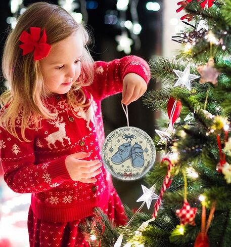 2026 Baby's First Christmas Ornaments for Tree - Baby Boy Blue Shoes - Newborn Baby Gift - Ornament for Couples, Wedding, Anniversary - Christmas Ornaments - Christmas Decorations - 3.6 in Acrylic in Saudi Arabia