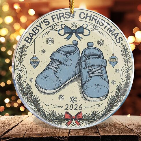 2026 Baby's First Christmas Ornaments for Tree - Baby Boy Blue Shoes - Newborn Baby Gift - Ornament for Couples, Wedding, Anniversary - Christmas Ornaments - Christmas Decorations - 3.6 in Acrylic in Saudi Arabia