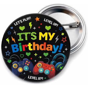 دبوس ألعاب It's My Birthday، شارة زر مستديرة مقاس 2.25 بوصة مع موضوع مستوى أعلى، بروش كرتوني مضحك لتزيين حفلات الألعاب in Kuwait