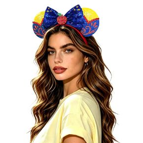 Red Apple Mouse Ears Headband for Women Sequin Deep Blue Bows | Premium Material Comfortable for All-day Wear, Ideal for Halloween Costume & Themed Party in Saudi Arabia