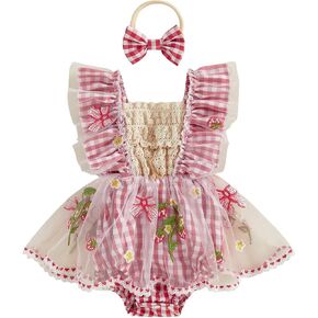 Newborn Girl Summer Clothes Cinco De Mayo My First Fiesta Outfit Flower Print Ruffle Sleeveless Romper Dress in Kuwait