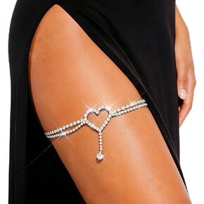 Rhinestone Garter Silver Heart Thigh Jewelry Layered Thigh Chain for Women in Saudi Arabia