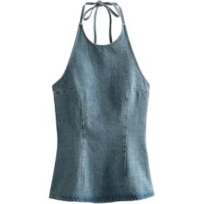 Obenie Womens Sexy Denim Vest Mock Neck Y2k Crop Tops Sleeveless Side Buckle Jean Vest in Saudi Arabia