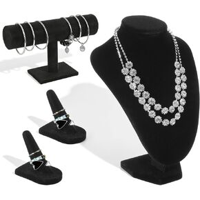 4 Pcs Black Velvet Jewelry Display Set, Velvet Necklace Bust Holder Bracelet Organizer 2 Ring Finger Jewelry Holder For Trade Show Jewelry Showcase Home Decor in Saudi Arabia
