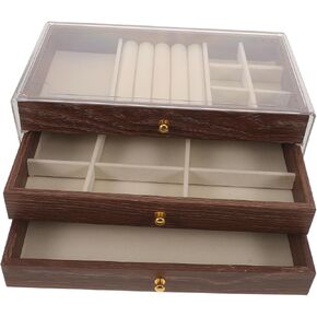 Holibanna Vintage Walnut Wood Jewelry Box with 3 Layer Storage and Drawers Retro Multi-tier Jewelry Organizer Elegant Trinket Box for Necklaces and Rings in Saudi Arabia