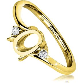 925 Silver 5x7 mm Ring Blank with Oval Prong Setting – 2 CZ Side Stones | DIY Jewelry Ring Base for Cabochon | Gold Plated Fine Jewelry Mount in Saudi Arabia