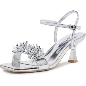 Vepose Women's Kitten Heels, Sparkly Rhinestone Cluster Ankle Strap Sandals, Comfortable Approx 3 Inch Low Heel Open Square Toe Dressy Prom Wedding Party Shoes 6119 in Kuwait