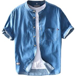 GIBZ 100% Cotton Denim Shirts for Men Casual Button Down Shirt with Short Sleeve Lightweight Top for Summer in Kuwait