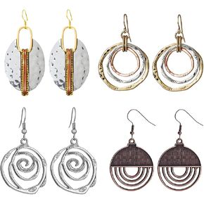 Dreuyet 4 Pairs Vintage Boho Earrings for Women Handmade Geometric Round Oval Hammered Ethnic Style Earrings Retro Bohemian Sunflower Earrings for Mother's Day Christmas in Kuwait