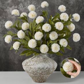 Waipfaru 6 Pcs Artificial Pompon Mums Faux Flowers for Vase, 27" Bulk Long Floral Fake Chrysanth Branches with Stems Vase Filler for DIY Bouquet Centerpieces, Indoor Home Decorations, No vase, Cream in Saudi Arabia