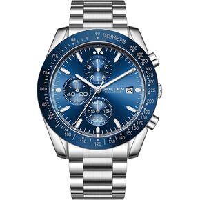 Mens Chronograph Watches, Analog Quartz Watch for Men, Big Face Stainless Steel Watch with Calendar, 30M Waterproof Business Work Casual Dress Designer Mens Wrist Watches, Elegant Gifts for Men in Kuwait