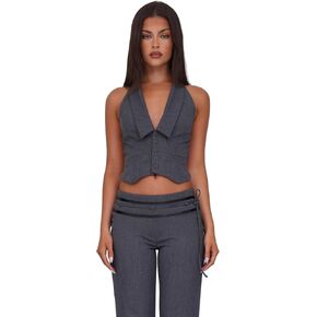 Tiger Mist Fedra Halter Neck Vest with Button Front and Backless Tie in Saudi Arabia