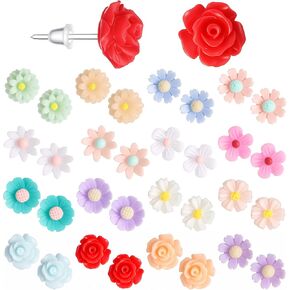 16 Pairs Plastic Flower Stud Earrings, Colorful Resin Rose Earrings for Women, Flower Stud Earring for Women with Plastic Earring Posts, Everyday Wear, Travel, Versatile Accessory. in Saudi Arabia