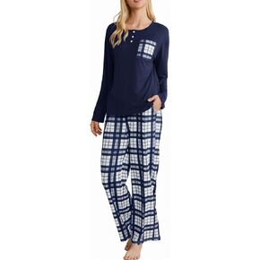 FLYCURVY Women's Pajama Sets 2 Piece Long Sleeve Sleepwear Soft Pj Set Loungewear Plaid Pjs with Pockets XS-L in Saudi Arabia