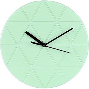 Mint Green Wooden Wall Clock 24cm Round Geometric Triangle Pattern MDF, (Batteries not Included) in Saudi Arabia
