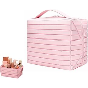 Parallel Travel Makeup Organizer Bag Fold Down & Stand-Up Design Large Capacity Lay Flat Waterproof Toiletry Cosmetic Bag for Brushes Skincare and Travel(pink) in Saudi Arabia