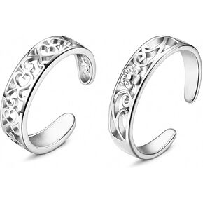 2PCS Toe Rings For Women, Adjustable Sterling Silver Toe Ring, Open Cuff Daisy Moonstone Band, Beach Foot Jewelry Set in Saudi Arabia
