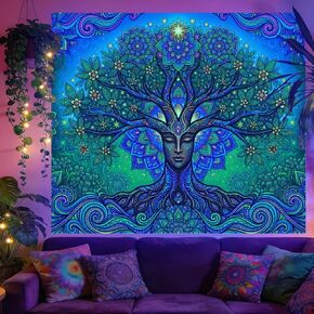 TNKBREEZE Blacklight Tapestry Mandala Tapestries Moon UV Reactive Black Light Wall Art Glow in the Dark for Bedroom Living Room Dorm Party Decor 51.2 x 59.1 In in Saudi Arabia