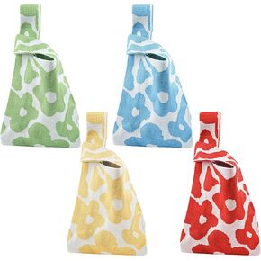 4 Pack Small Knit Tote Bags Wristlet Knot Bag Flower Pattern Mini Pocket Handbag Pouch Purse for Women Red Green Yellow Blue in Saudi Arabia