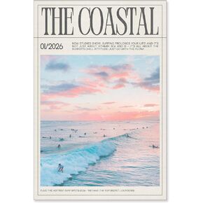 Vintage Surf Magazine Coastal Newspaper Poster Beach Summer Canvas Wall Art The Coastal Sunset Aesthetic Prints Painting For Home Bedroom Dorm Wall Decor 12x16in Unframed in Kuwait