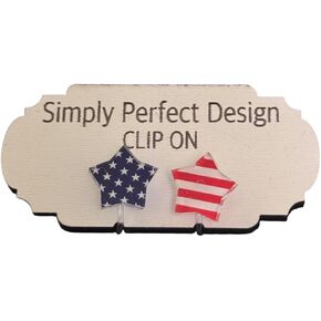 Hypoallergenic Patriotic Star Clip-On Earrings for Women - American Flag Stars and Stripes Red White Blue - No Piercing Required - Lightweight Handcrafted Acrylic USA Jewelry in Saudi Arabia
