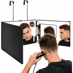 3 Way Mirror with Lights for Self Hair Cutting, Removable 10X Magnifier, Rechargeable Trifold Barber Mirror with 3 Light Modes, 23-Inch Telescoping Hooks for Makeup, Styling and Shaving, Black in Saudi Arabia