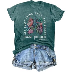 Christian Shirts for Women Vintage Bible Verse T Shirts Boho Floral Jesus Shirt Wildflowers Graphic Tees Tops in Saudi Arabia