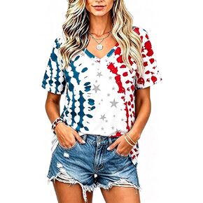 Roshop 4th of July Shirts Women Short Sleeve Holiday Patriotic Shirts in Saudi Arabia