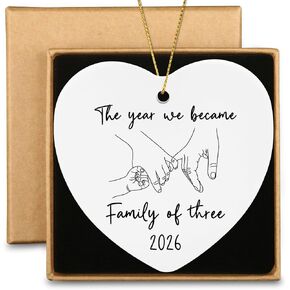The Year We Became Family of Three 2026 New Mom New Dad Ceramic Heart Christmas Ornament Family of 3 Gifts for Father to Be Pregnancy Announcement Ornament in Saudi Arabia