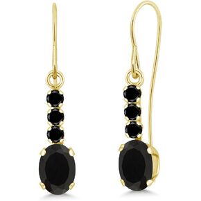 Gem Stone King 10K Yellow Gold Black Onyx and Black Diamond Drop Dangle Earrings For Women | 0.98 Cttw | Gemstone December Birthstone | Oval 6X4MM in Saudi Arabia